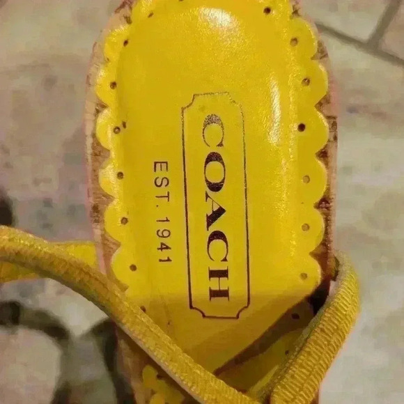 EUC women's Coach heels, sunflower yellow, strappy sandals, sz 7, $50 - Picture 2 of 5